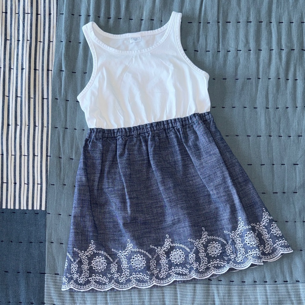 GAP Toddlers White Tank Top with Navy Embroidered Skirt Girls' Dress